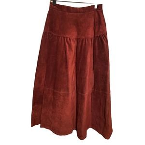 JH Collectibles Red Leather Dead-Stock Midi Skirt Suede Size 10
